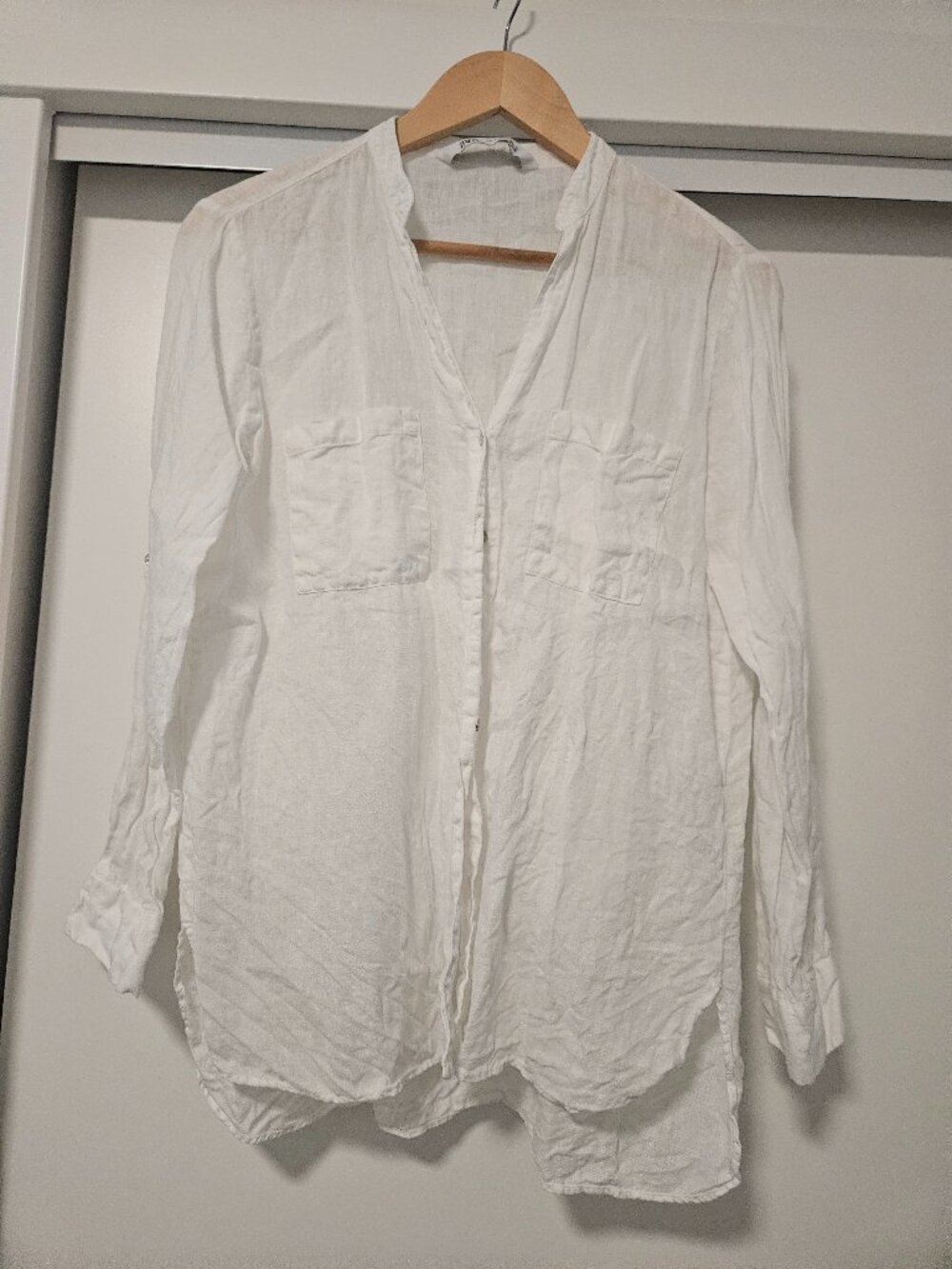 ZARA White Linen Blend Button up Shirt - Small